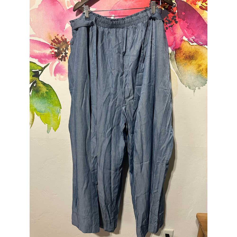 LuLaRoe Dianne Pants Women's Sz 3XL Light Blue Wide Leg Tie Waist -NWT